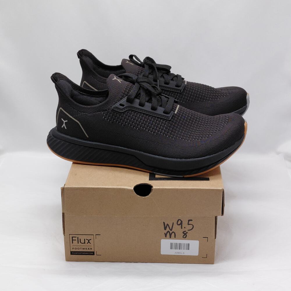 Flux Footwear Womens Walking Shoes 9.5 Mens 8 Black Knit Lace Up Comfort Sneaker